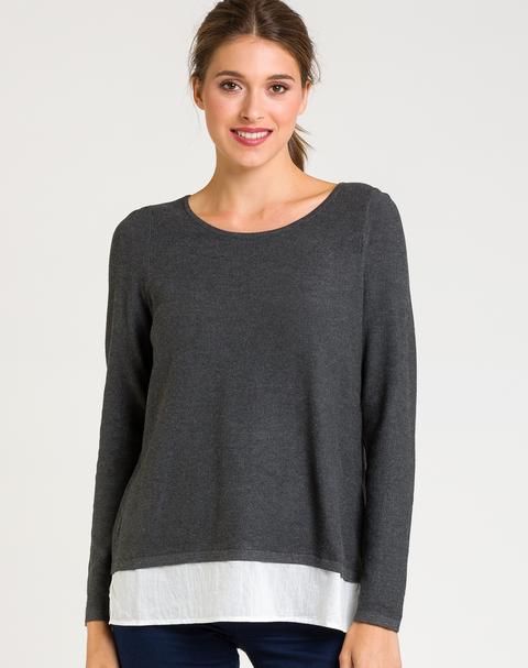 Jersey Naf Naf Mujer Manga Larga En Dos Tejidos: Punto Y Camisa