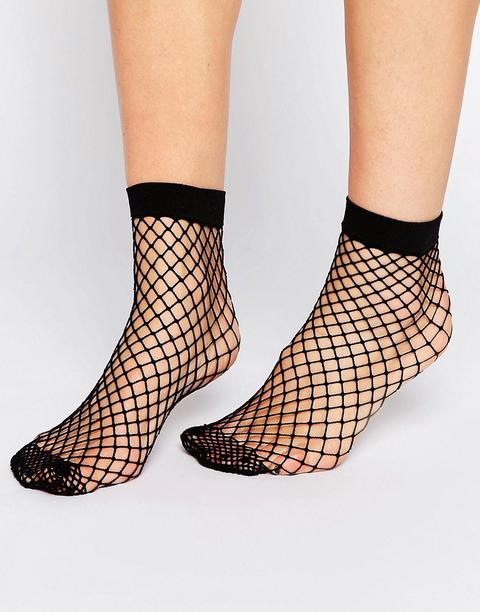 Asos Design Oversized Fishnet Ankle Socks-black