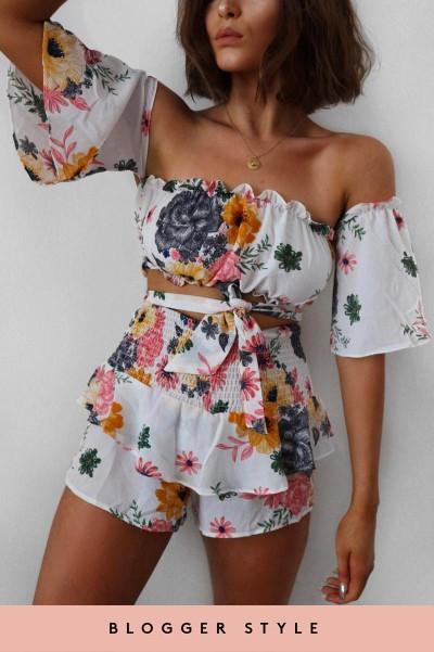 Jemma White Floral Bardot Two Piece Set