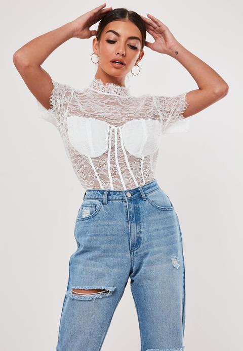 Top Corset Blanc En Dentelle