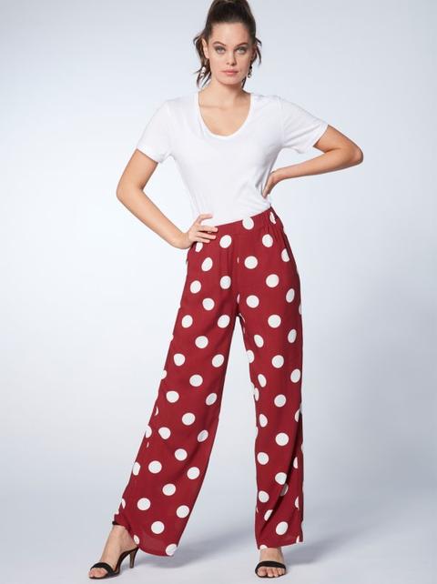 Pantalón Palazzo Estampado Topos Rojo Xs