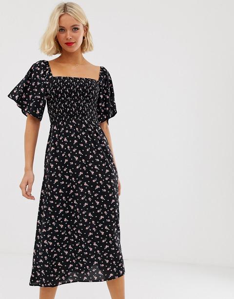 Vestido Midi Fruncido De Florecitas En Negro De New Look de ASOS en 21  Buttons