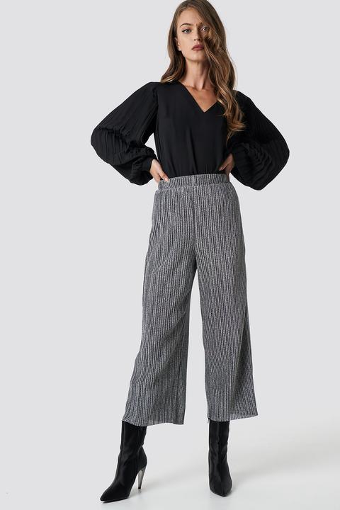 Glittery Pleated Culottes Silver