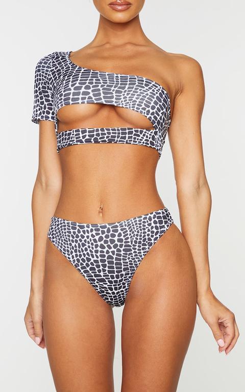 Monochrome Snake High Rise Cheeky Bum Bikini Bottom