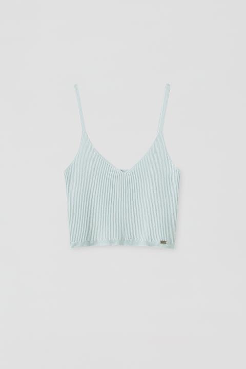 Top Cropped Canalé Escote Pico