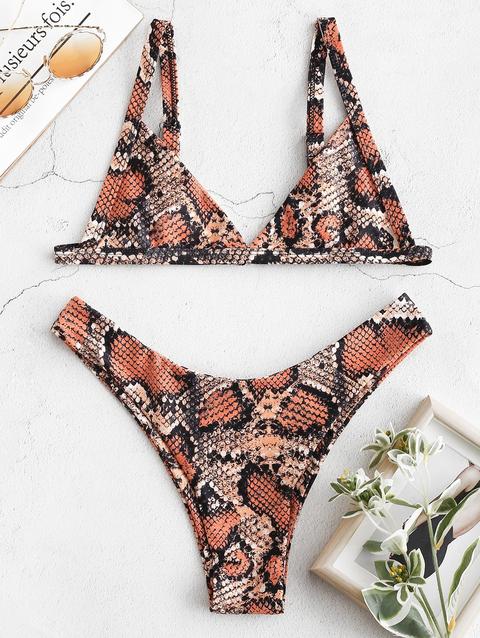 Bikini Con Stampa Effetto Serpente Di Zaful Basket Ball Orange Multi Orange Gold Blush Red