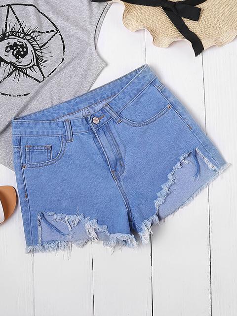 Shorts Effetto Asimmetrico Lavaggio Denim