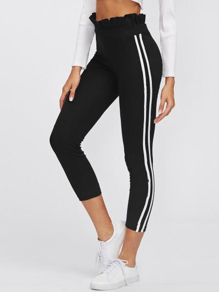 Pantalones De Rayas Laterales Con Volantes