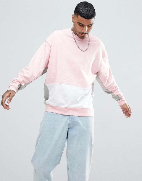 Asos - Felpa Oversize A Blocchi Di Colore - Rosa