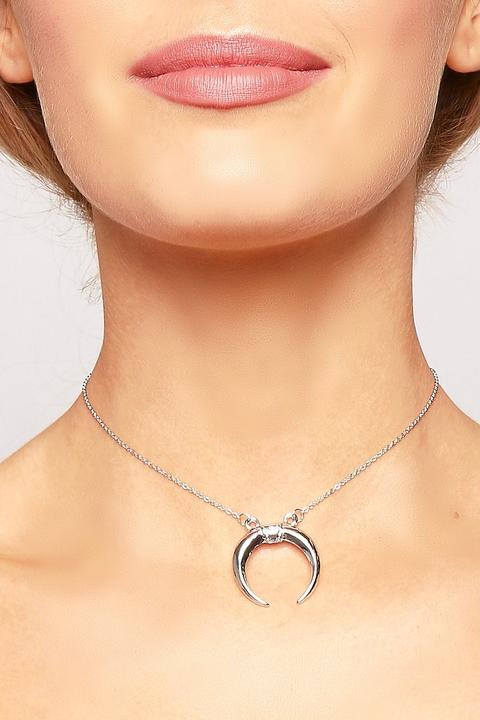 Silver Bull Horn Choker Necklace