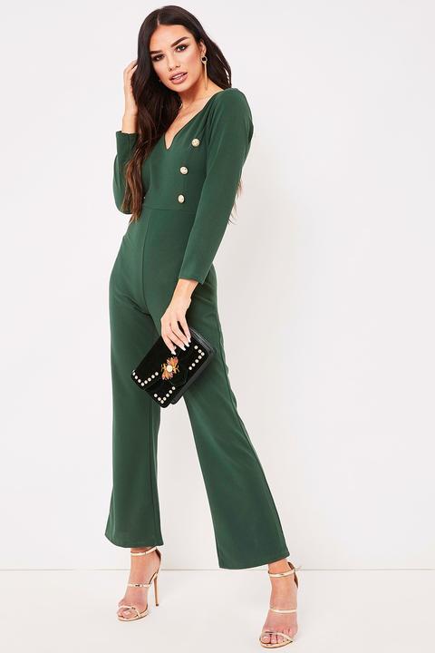 Amelia Green Button Embellished Jumpsuit