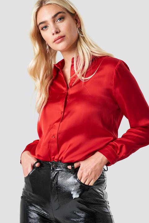 Na-kd Long Sleeve Satin Shirt - Red