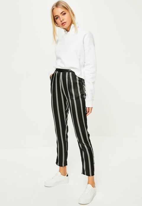 Black Striped Satin Cigarette Trousers