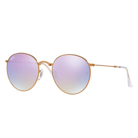 Ray Ban Round Metal Folding Unisex Sunglasses Lenti: Viola, Montatura: Bronzo-rame - Rb3532 198/7x 50-20