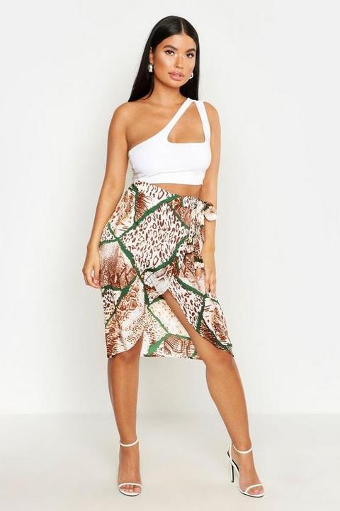 Petite Mixed Animal Print Midi Skirt