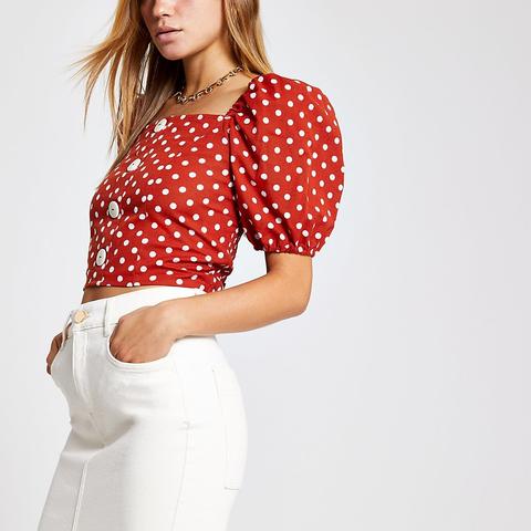 Red Spot Square Neck Crop Top