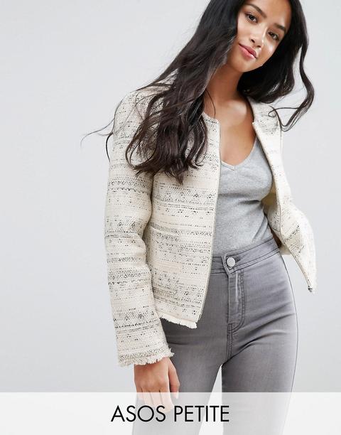 Asos Petite - Giacca Bouclé Con Frange - Crema