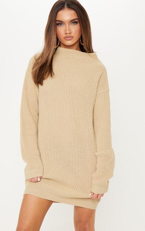 Stone Knitted Long Sleeve Dress, White