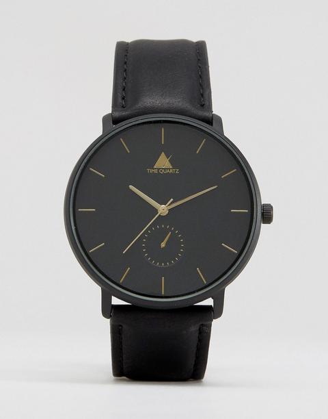 Asos - Orologio Nero Con Lancette Oro - Nero