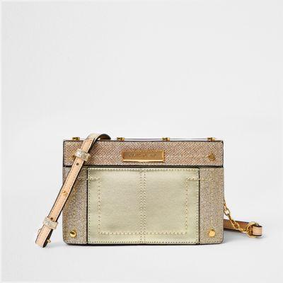 Gold Metal Small Boxy Cross Body Bag