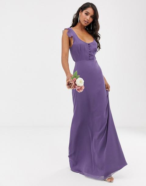Vestido Largo De Dama De Honor Con Detalle De Parte Delantera Abotonada Y Lazada Posterior De Maids To Measure-azul Marino