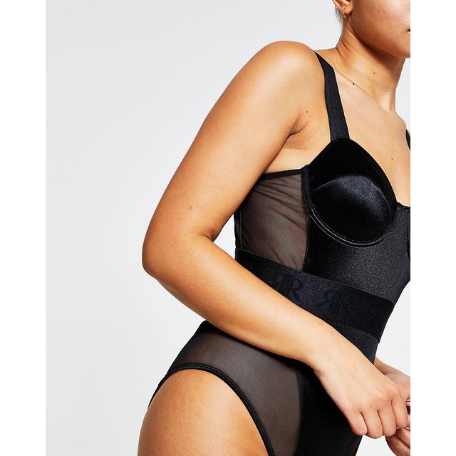 River Island satin intimates cupped bodysuit in black