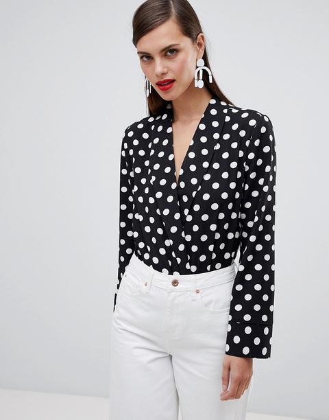 Unique 21 Polka Dot V Neck Bodysuit With Collar-multi