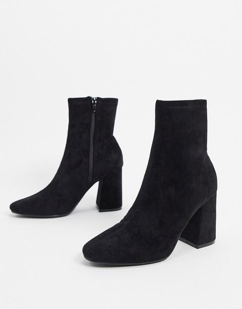 Pimkie Faux Suede Heeled Boots In Black