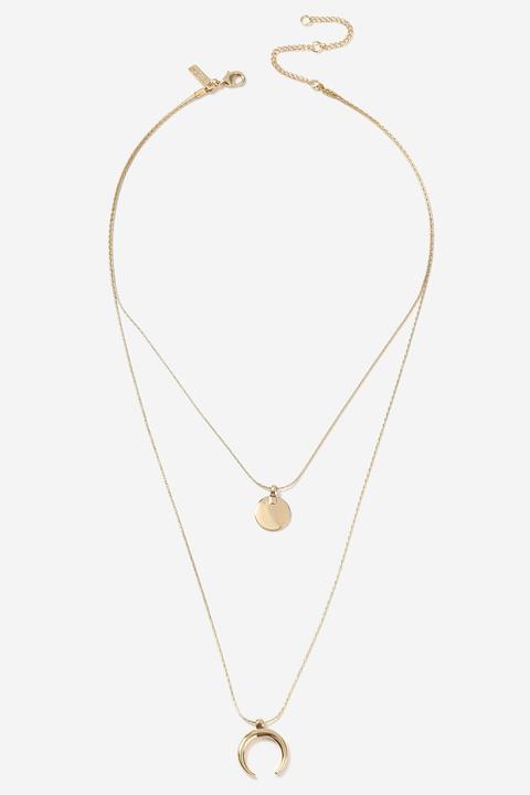 Womens **disc And Curve Charm Multirow Necklace - Gold, Gold