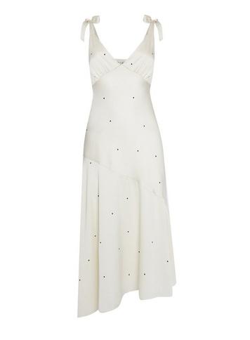Womens Ivory Spaced Spot Print Satin Midi Dress, Ivory