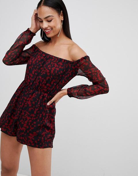 Missguided - Tuta Corta A Fiori Con Scollo Alla Bardot - Multicolore