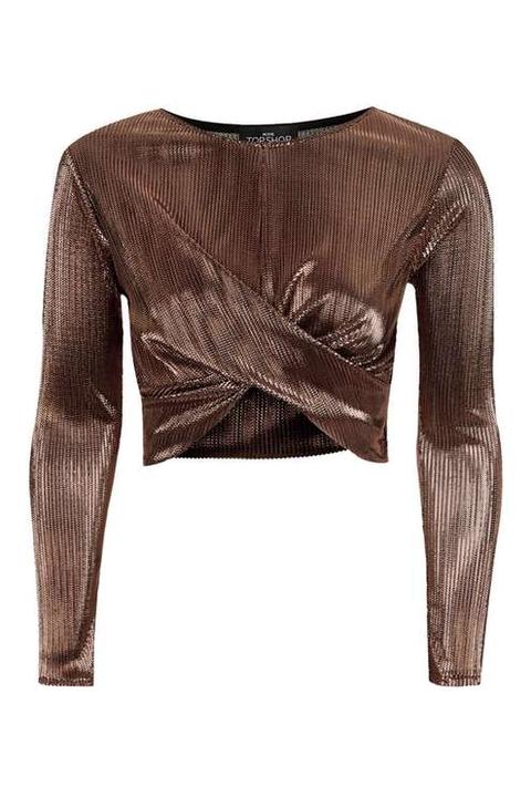 Petite Metal Long Sleeve Crop Top