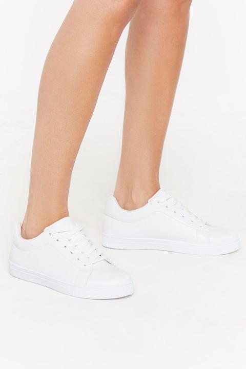 Womens Pu Plain Lace Up Court Trainers