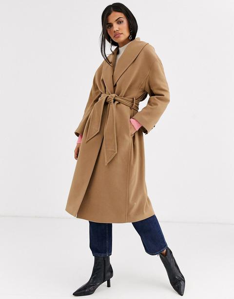 & Other Stories Tie-waist Wool Coat In Camel-brown