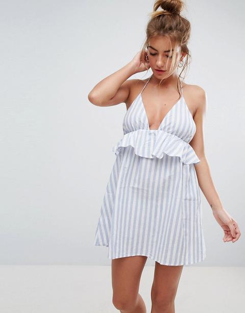 Vestido Veraniego De Playa A Rayas Con Cuello Halter Y Volante De Asos Design