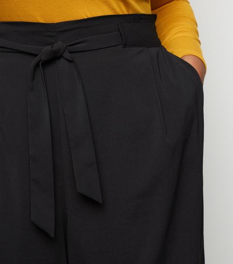 Curves Black Tie Waist Culottes New 
