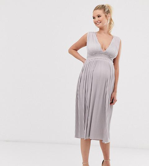 lace insert pleated midi dress