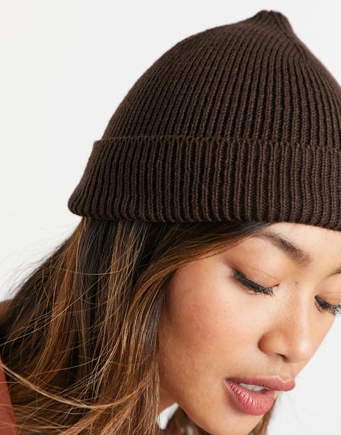 Asos Design Fisherman Rib Beanie Hat In Brown