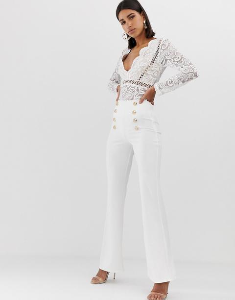London Button Detail Wide Leg Trouser 