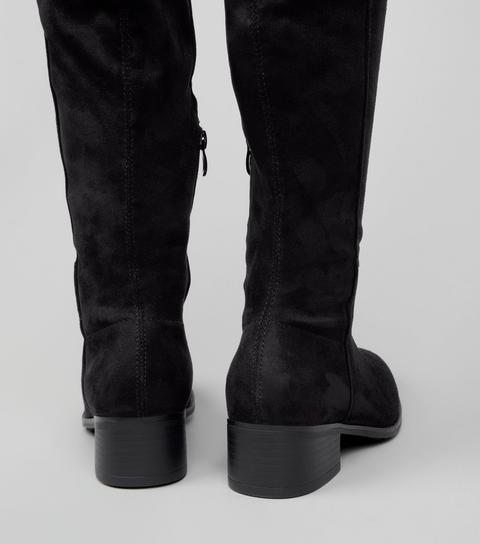 Teens Black Suedette Knee High Boots