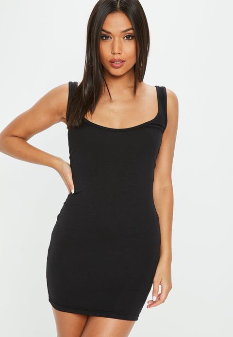 Petite Black Square Neck Bodycon Mini Dress