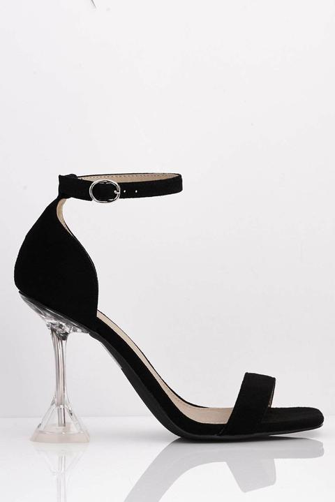Black Suede Square Heels With Perspex Mid Flare Heel