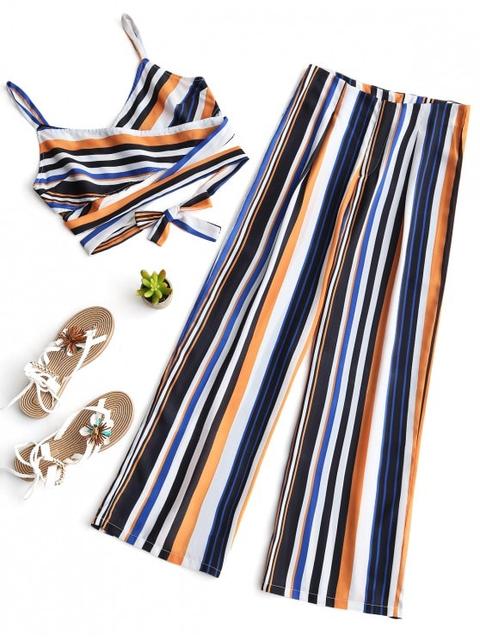Conjunto De Pantalón De Rayas Cruzadas Y Pantalones Anchos