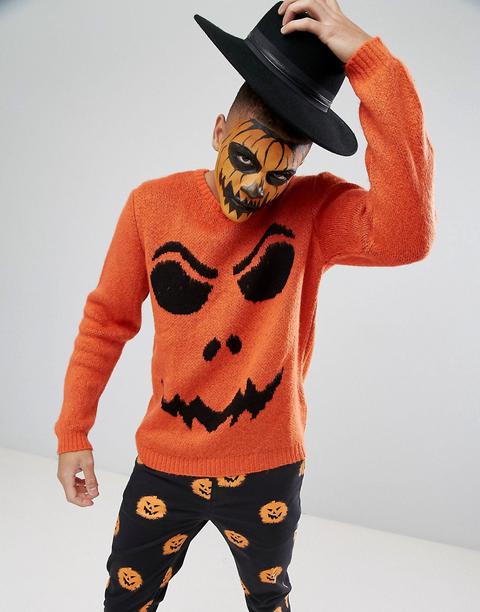 Asos - Maglia Con Motivo A Zucca Di Halloween - Arancione