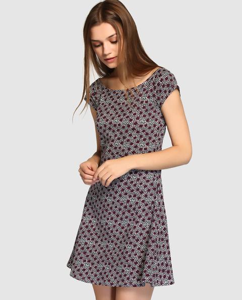 Vestido De Mujer Con Estampado Flora Y Cuello Barco