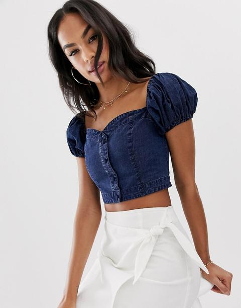 blue denim crop top