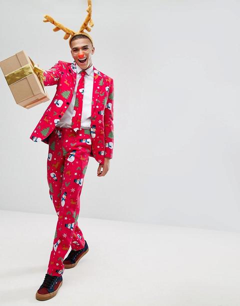 Opposuits - Abito E Cravatta Con Stampa Natalizia - Rosso