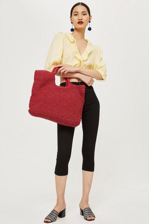 Red Straw Tote Bag