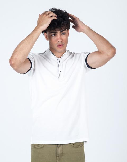 Polo Cuello Bomber Banda Lateral Blanco