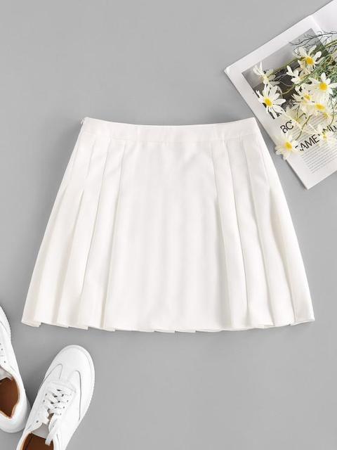 Zaful Falda De Plisada White